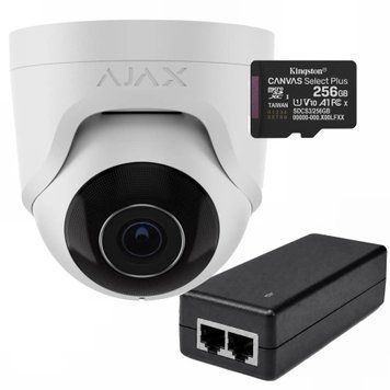 Комплект IP-камера Ajax TurretCam (2.8 мм) 5 Мп White + блок живлення PoE Atis + карта пам&rsquo;яті Kingston 256GB 000039304+000008213+000060179  фото