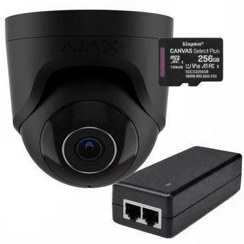 Комплект IP-камера Ajax TurretCam (2.8 мм) 5 Мп Black + блок живлення PoE Atis + карта пам&rsquo;яті Kingston 256GB 000039305+000008213+000060179 фото