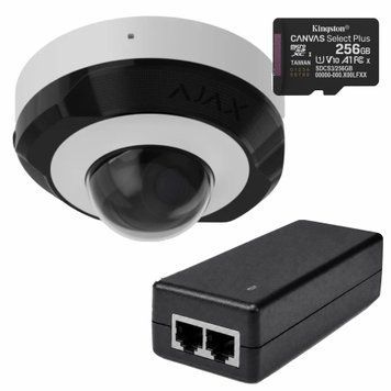 Комплект IP-камера Ajax DomeCam Mini (2.8 мм) 5 Мп White + блок живлення PoE Atis + карта пам&rsquo;яті Kingston 256GB 000039319+000008213+000060179 фото