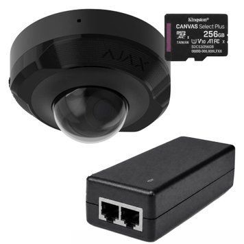 Комплект IP-камера Ajax DomeCam Mini (2.8 мм) 5 Мп Black + блок живлення PoE Atis + карта пам&rsquo;яті Kingston 256GB 000039320+000008213+000060179 фото