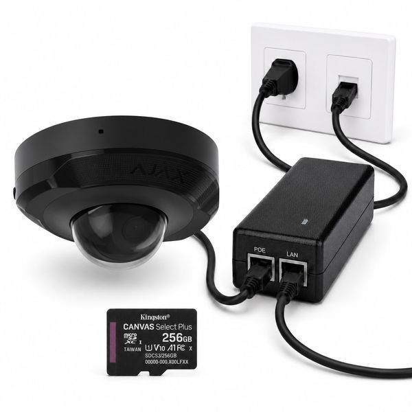 Комплект IP-камера Ajax DomeCam Mini (2.8 мм) 5 Мп Black + блок живлення PoE Atis + карта пам&rsquo;яті Kingston 256GB 000039320+000008213+000060179 фото
